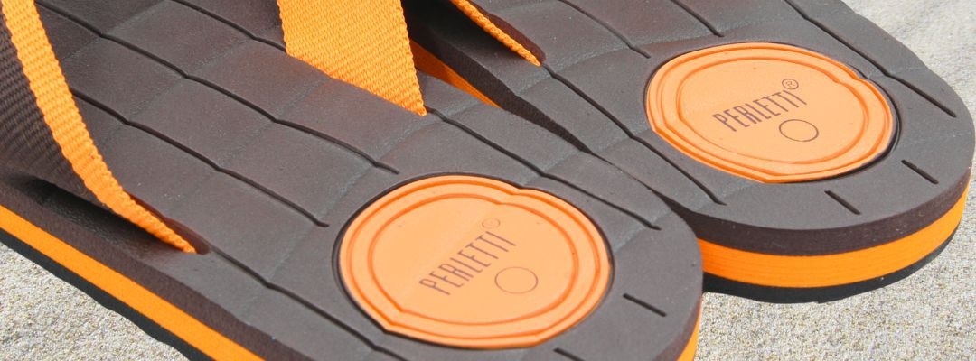 Șlapi flip-flop bărbați, Perletti, maro cu portocaliu